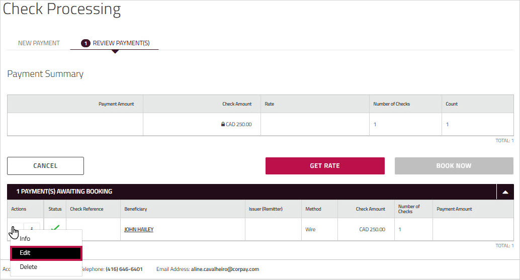 Edit payment